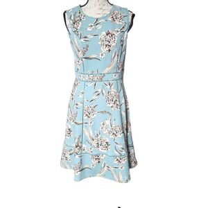 Karl Lagerfeld Ladies Size 6 Blue Green Tan Floral Sleeveless Dress